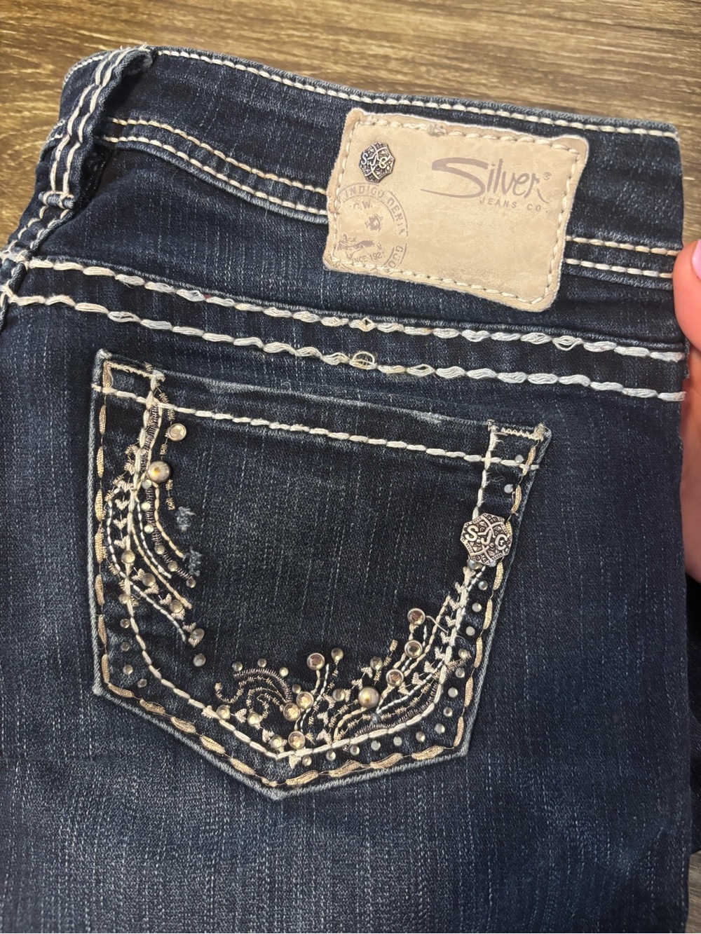 Silver Jeans Dark Blue Embellished Back Pocket Bootcut Jeans